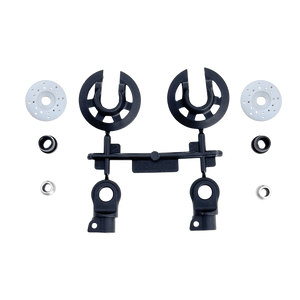 Black shock parts on a white background