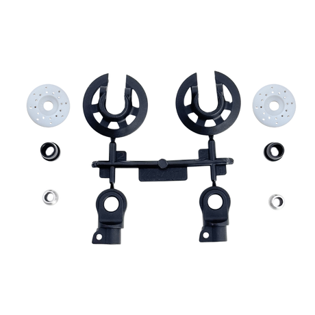 Black shock parts on a white background