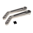 Two metal brackets with screws on a white background