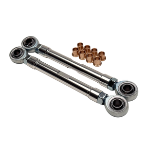 Two metal linkage arms with bearings on a white background