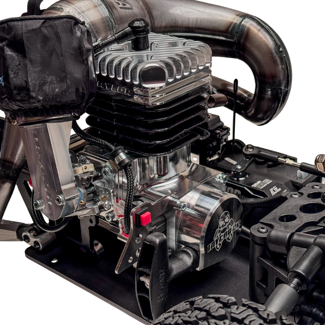 Close-up of a detailed engine model on a white background