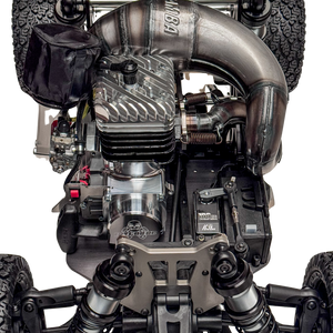 Close-up of a detailed engine with visible branding on a white background