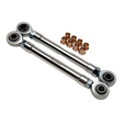 Set of metal rod ends with bushings on a white background