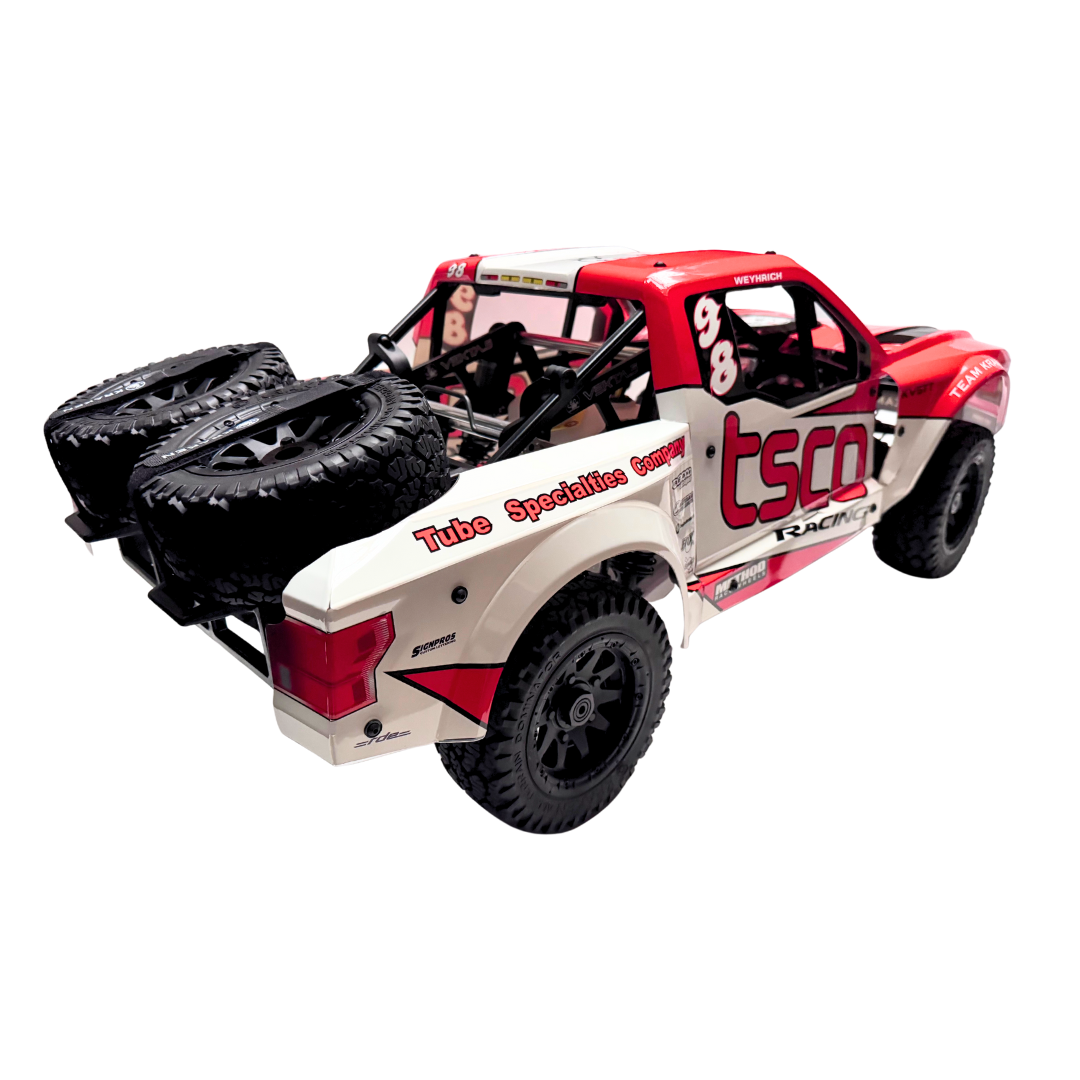 Model off-road truck with 'tsco' branding on a white background