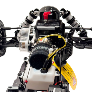 Close-up of a mechanical model with visible branding on a white background