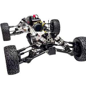 Mechanical model of a car chassis on a white background