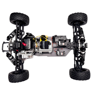 Mechanical model of a vehicle chassis with suspension and tires on a white background