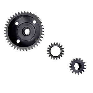 Three metal gears of different sizes on a white background