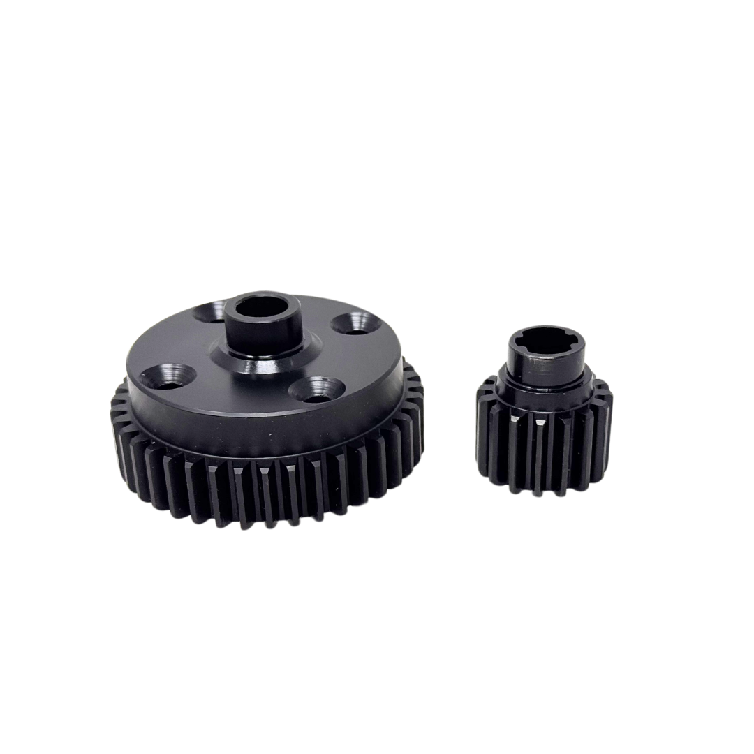 Two black metal gears on a white background