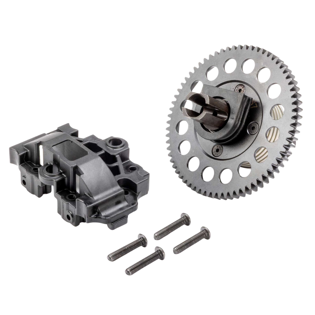 Mechanical gear assembly with screws on a white background