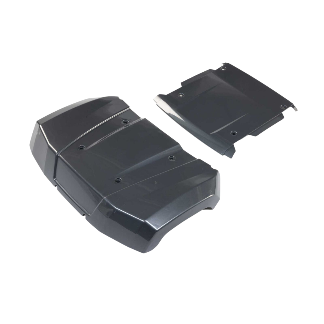 Two black molded plastic vehicle body panels or fender covers shown on a plain white background.