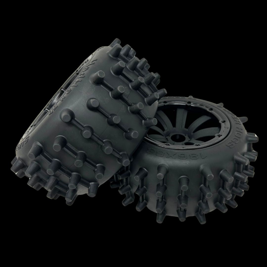 Pair of Mad Max Super Hog Rear 186mm Spike Wheel/Tyres (2)