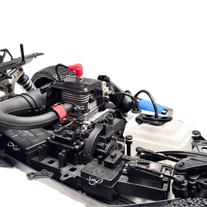 Close-up of a detailed model car engine on a white background