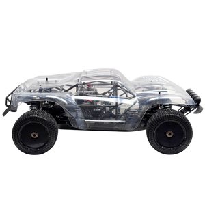 Clear remote control car chassis on a white background