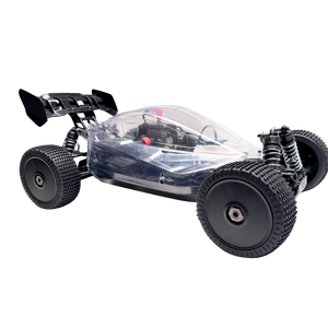 Model of a remote control car chassis on a white background