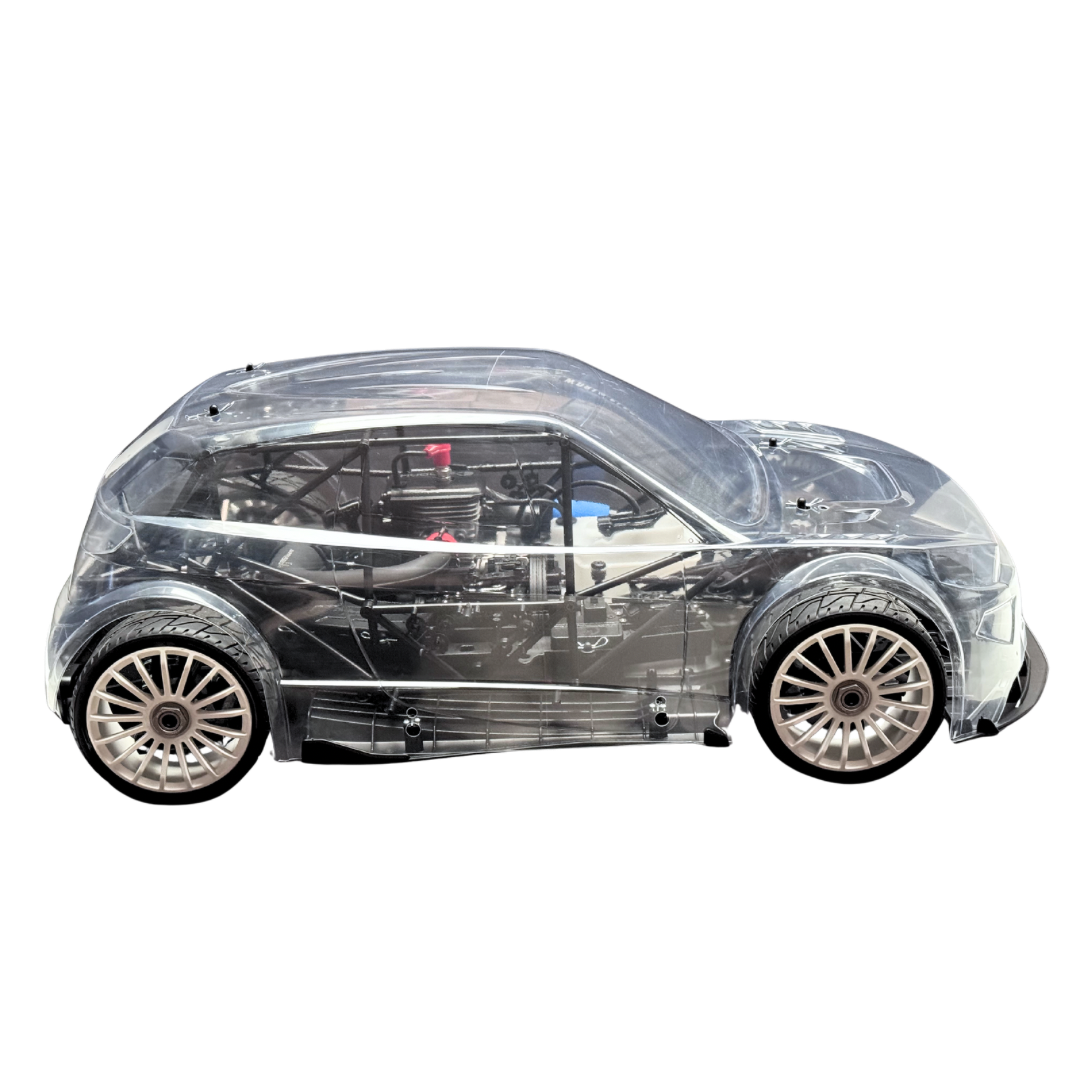 Transparent model of a car on a white background