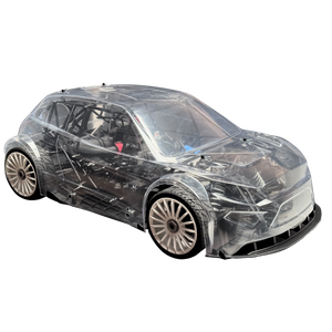 Car chassis wrapped in clear plastic on a white background