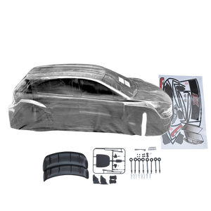 Car body kit with tools and decals on a white background