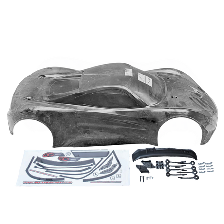 Car bumper with additional parts and decals on a white background