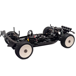Black and white remote control car chassis on a white background