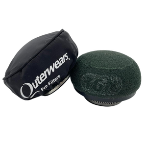 Black Outerwears pre-filter and green foam filter on a white background