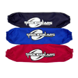 Three shock absorber covers in black, blue, and red with 'Shockwears' branding on a white background.
