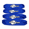 Four blue shock absorber covers with 'Shockwears' branding on a white background