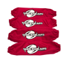 Four red 'Shockwears' protective covers on a white background