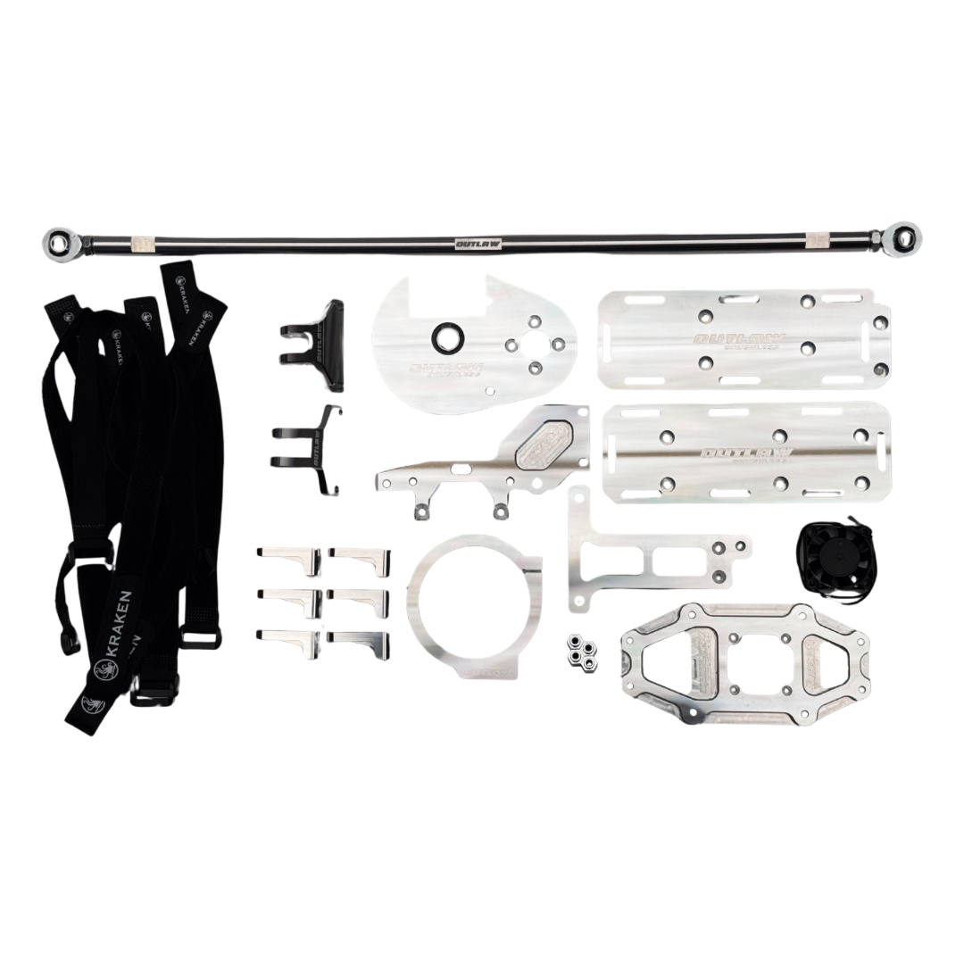 Set of mechanical components on a white background