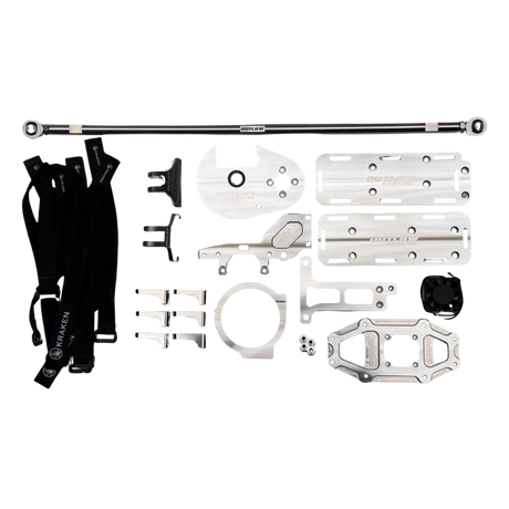 Set of mechanical components on a white background