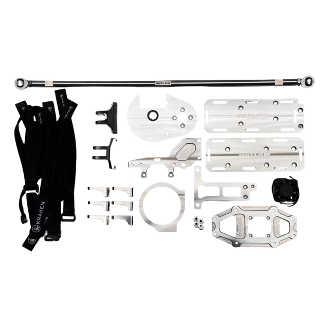 Set of mechanical components on a white background