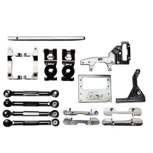 Outlaw V4 Billet Hybrid Slider kit version chassis braces, links and mounts in raw silver aluminium