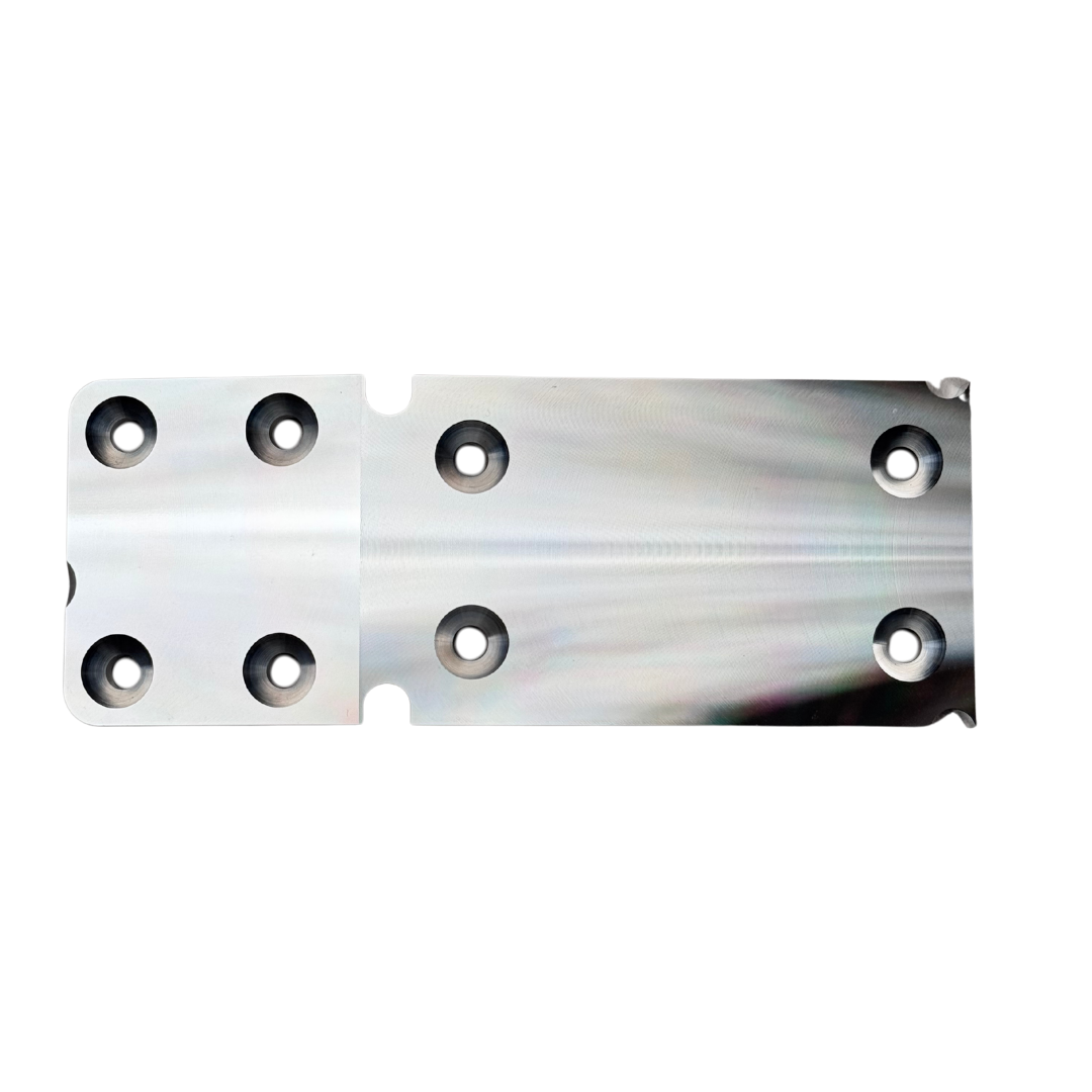 Rear view of Outlaw V4 Billet Hybrid Slider kit version front chassis insert in raw silver aluminium