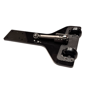 Top view of Outlaw V4 Billet Hybrid Slider kit version wheelie bar with carbon fibre plates and rollers