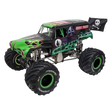 Toy monster truck with green and black design on a white background