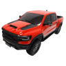 Red pickup truck with black accents on a white background