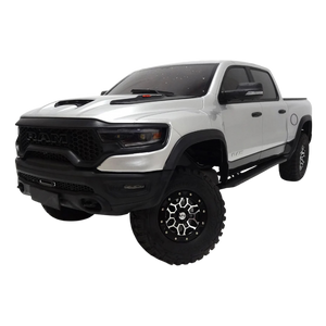 White truck with black accents on a white background