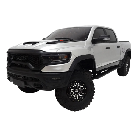 White truck with black accents on a white background