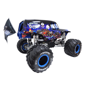 Colorful monster truck with large tires on a white background
