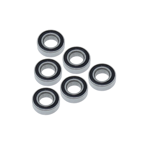 Six metal bearings arranged in two rows on a white background