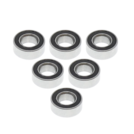 Set of six metal bearings on a white background