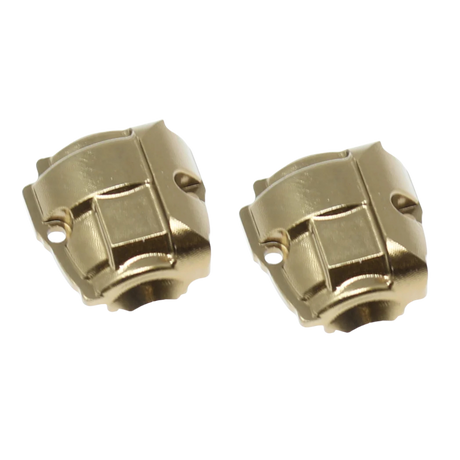 Two gold metal components on a white background