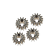 Four metal gears on a white background