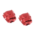 Two red metal engine blocks on a white background