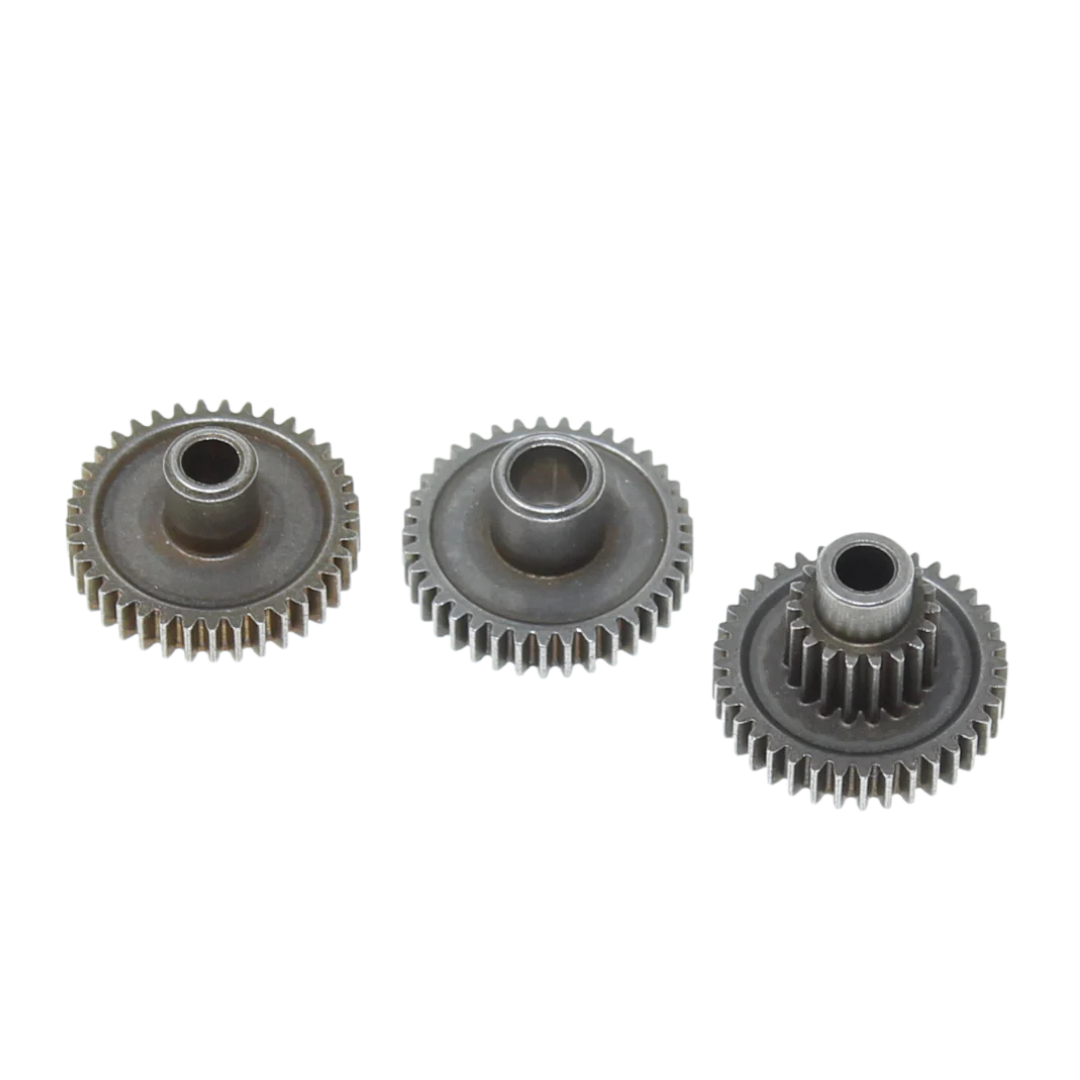 Three metal gears on a white background