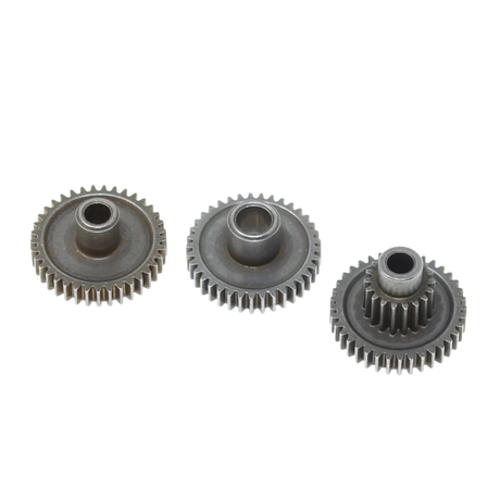 Three metal gears on a white background