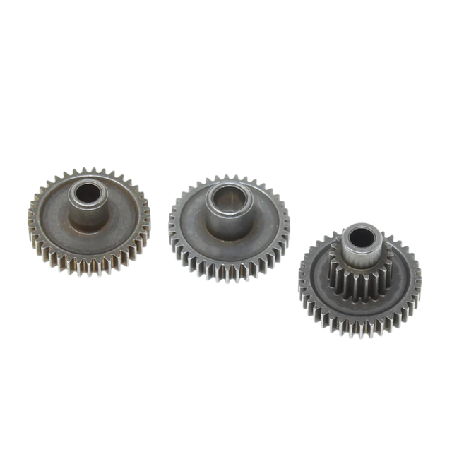 Three metal gears on a white background