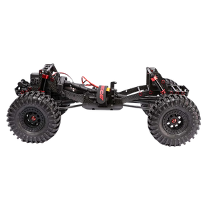 Black off-road vehicle chassis with large wheels on a white background