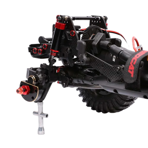 Close-up of a mechanical component with red accents on a white background