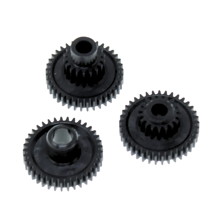 Three black gears on a white background
